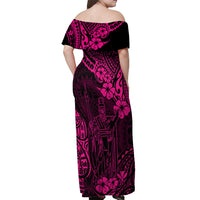 Hawaii King Kamehameha Off Shoulder Maxi Dress Polynesian Pattern Pink Version - Wonder Print Shop