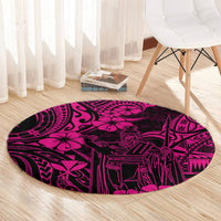 hawaii-king-kamehameha-round-carpet-polynesian-pattern-pink-version
