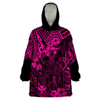 Hawaii King Kamehameha Wearable Blanket Hoodie Polynesian Pattern Pink Version - Wonder Print Shop