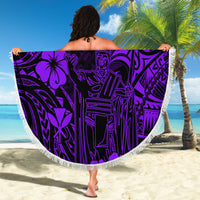 Hawaii King Kamehameha Beach Blanket Polynesian Pattern Purple Version - Wonder Print Shop