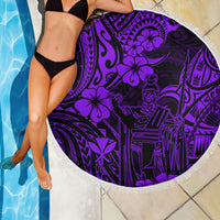 Hawaii King Kamehameha Beach Blanket Polynesian Pattern Purple Version - Wonder Print Shop