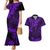 Hawaii King Kamehameha Couples Matching Mermaid Dress and Hawaiian Shirt Polynesian Pattern Purple Version - Wonder Print Shop