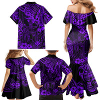 Hawaii King Kamehameha Family Matching Mermaid Dress and Hawaiian Shirt Polynesian Pattern Purple Version - Wonder Print Shop