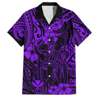 Hawaii King Kamehameha Family Matching Off Shoulder Long Sleeve Dress and Hawaiian Shirt Polynesian Pattern Purple Version - Wonder Print Shop