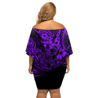 Hawaii King Kamehameha Family Matching Off Shoulder Short Dress and Hawaiian Shirt Polynesian Pattern Purple Version - Wonder Print Shop