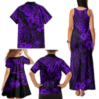Hawaii King Kamehameha Family Matching Tank Maxi Dress and Hawaiian Shirt Polynesian Pattern Purple Version - Wonder Print Shop