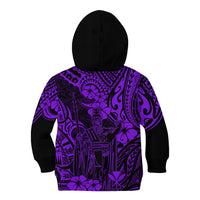 Hawaii King Kamehameha Kid Hoodie Polynesian Pattern Purple Version - Wonder Print Shop