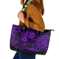 Hawaii King Kamehameha Leather Tote Bag Polynesian Pattern Purple Version - Wonder Print Shop