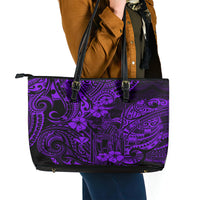 Hawaii King Kamehameha Leather Tote Bag Polynesian Pattern Purple Version - Wonder Print Shop