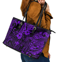 Hawaii King Kamehameha Leather Tote Bag Polynesian Pattern Purple Version - Wonder Print Shop