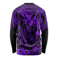 Hawaii King Kamehameha Long Sleeve Shirt Polynesian Pattern Purple Version - Wonder Print Shop