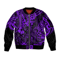 Hawaii King Kamehameha Sleeve Zip Bomber Jacket Polynesian Pattern Purple Version - Wonder Print Shop