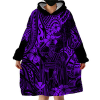 Hawaii King Kamehameha Wearable Blanket Hoodie Polynesian Pattern Purple Version - Wonder Print Shop