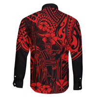 Hawaii King Kamehameha Family Matching Long Sleeve Bodycon Dress and Hawaiian Shirt Polynesian Pattern Red Version - Wonder Print Shop