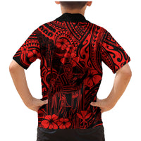 Hawaii King Kamehameha Family Matching Mermaid Dress and Hawaiian Shirt Polynesian Pattern Red Version - Wonder Print Shop