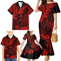 Hawaii King Kamehameha Family Matching Mermaid Dress and Hawaiian Shirt Polynesian Pattern Red Version - Wonder Print Shop