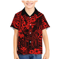 Hawaii King Kamehameha Family Matching Mermaid Dress and Hawaiian Shirt Polynesian Pattern Red Version - Wonder Print Shop