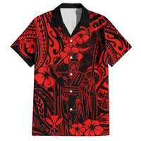 Hawaii King Kamehameha Family Matching Off Shoulder Maxi Dress and Hawaiian Shirt Polynesian Pattern Red Version - Wonder Print Shop