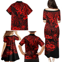 Hawaii King Kamehameha Family Matching Puletasi Dress and Hawaiian Shirt Polynesian Pattern Red Version - Wonder Print Shop