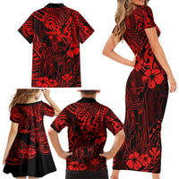 Hawaii King Kamehameha Family Matching Short Sleeve Bodycon Dress and Hawaiian Shirt Polynesian Pattern Red Version - Wonder Print Shop