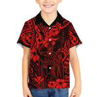 Hawaii King Kamehameha Family Matching Short Sleeve Bodycon Dress and Hawaiian Shirt Polynesian Pattern Red Version - Wonder Print Shop