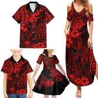 Hawaii King Kamehameha Family Matching Summer Maxi Dress and Hawaiian Shirt Polynesian Pattern Red Version - Wonder Print Shop