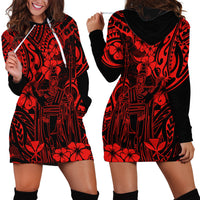 Hawaii King Kamehameha Hoodie Dress Polynesian Pattern Red Version - Wonder Print Shop