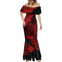 Hawaii King Kamehameha Mermaid Dress Polynesian Pattern Red Version - Wonder Print Shop