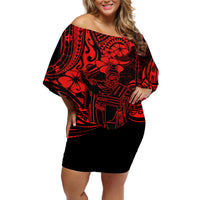 Hawaii King Kamehameha Off Shoulder Short Dress Polynesian Pattern Red Version - Wonder Print Shop