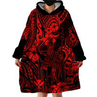 Hawaii King Kamehameha Wearable Blanket Hoodie Polynesian Pattern Red Version - Wonder Print Shop