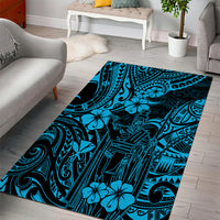 Hawaii King Kamehameha Area Rug Polynesian Pattern Sky Blue Version - Wonder Print Shop
