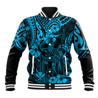 Hawaii King Kamehameha Baseball Jacket Polynesian Pattern Sky Blue Version - Wonder Print Shop