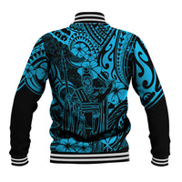 Hawaii King Kamehameha Baseball Jacket Polynesian Pattern Sky Blue Version - Wonder Print Shop