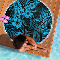 Hawaii King Kamehameha Beach Blanket Polynesian Pattern Sky Blue Version - Wonder Print Shop