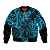 Hawaii King Kamehameha Bomber Jacket Polynesian Pattern Sky Blue Version - Wonder Print Shop