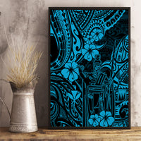 Hawaii King Kamehameha Canvas Wall Art Polynesian Pattern Sky Blue Version - Wonder Print Shop