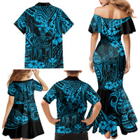Hawaii King Kamehameha Family Matching Mermaid Dress and Hawaiian Shirt Polynesian Pattern Sky Blue Version - Wonder Print Shop