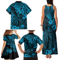 Hawaii King Kamehameha Family Matching Tank Maxi Dress and Hawaiian Shirt Polynesian Pattern Sky Blue Version - Wonder Print Shop