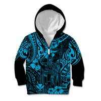 Hawaii King Kamehameha Kid Hoodie Polynesian Pattern Sky Blue Version - Wonder Print Shop