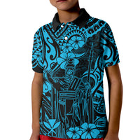 Hawaii King Kamehameha Kid Polo Shirt Polynesian Pattern Sky Blue Version - Wonder Print Shop