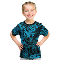 Hawaii King Kamehameha Kid T Shirt Polynesian Pattern Sky Blue Version - Wonder Print Shop