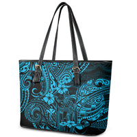 Hawaii King Kamehameha Leather Tote Bag Polynesian Pattern Sky Blue Version - Wonder Print Shop