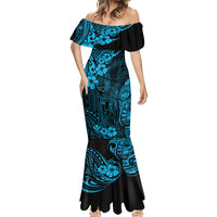 Hawaii King Kamehameha Mermaid Dress Polynesian Pattern Sky Blue Version - Wonder Print Shop