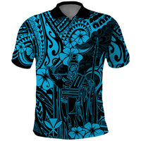 Hawaii King Kamehameha Polo Shirt Polynesian Pattern Sky Blue Version - Wonder Print Shop