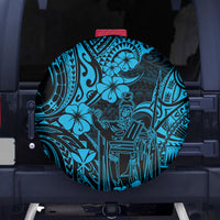 Hawaii King Kamehameha Spare Tire Cover Polynesian Pattern Sky Blue Version - Wonder Print Shop