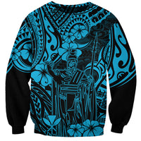 Hawaii King Kamehameha Sweatshirt Polynesian Pattern Sky Blue Version - Wonder Print Shop