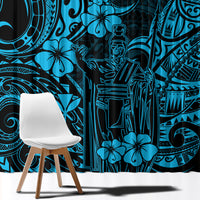 Hawaii King Kamehameha Window Curtain Polynesian Pattern Sky Blue Version - Wonder Print Shop