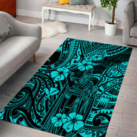 Hawaii King Kamehameha Area Rug Polynesian Pattern Turquoise Version - Wonder Print Shop