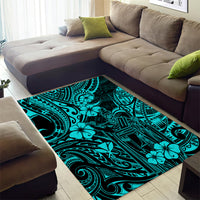 Hawaii King Kamehameha Area Rug Polynesian Pattern Turquoise Version - Wonder Print Shop