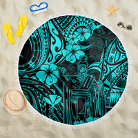 Hawaii King Kamehameha Beach Blanket Polynesian Pattern Turquoise Version - Wonder Print Shop